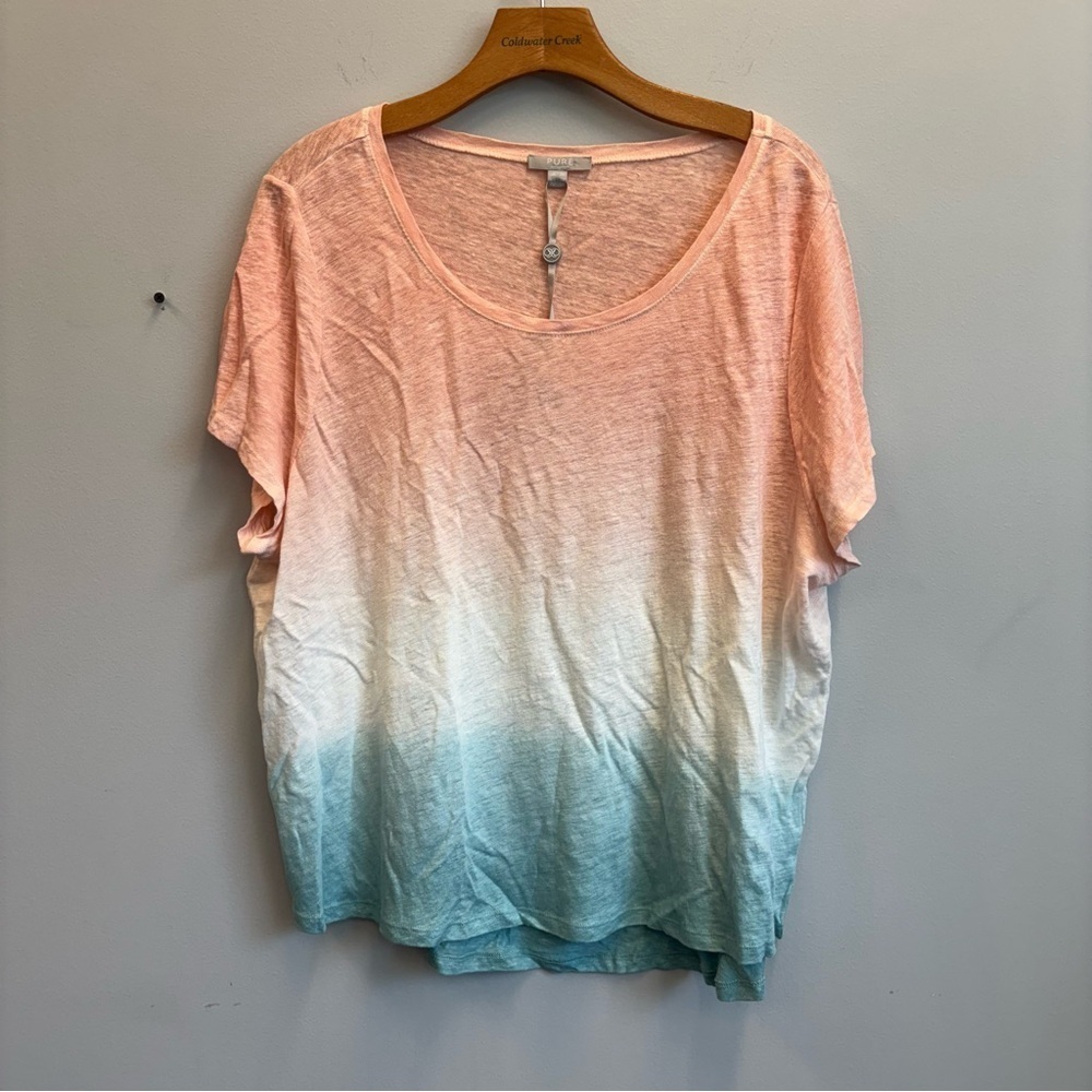 NWT Pure Collection Luxury Linen Jersey T-Shirt Short Sleeve Pastel Dip Dye